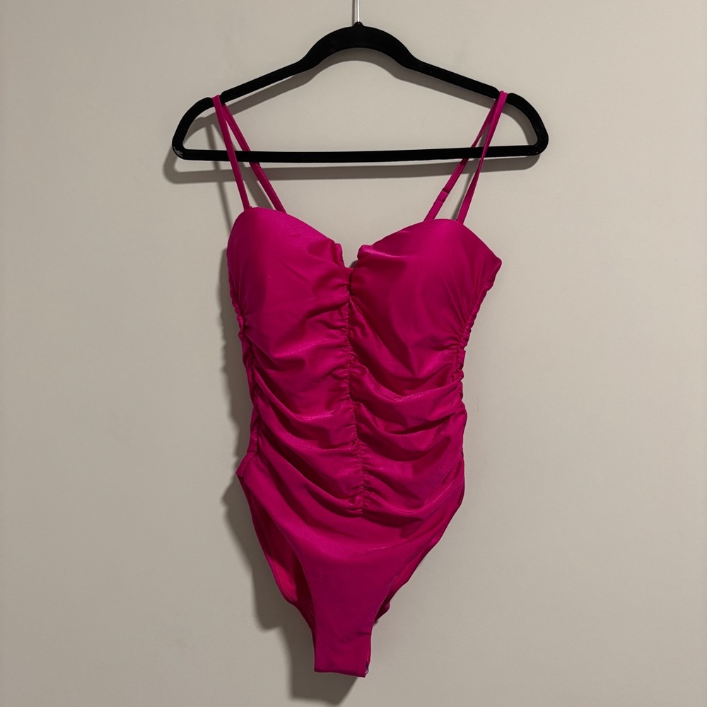 Veronica Beard Fuchsia Ruched One Piece Swimsuit
